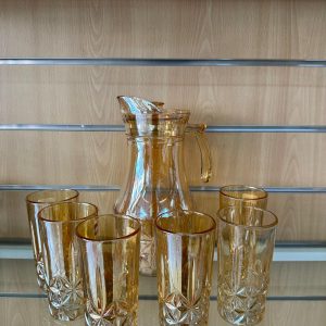 Jarra + 6 vasos cristal dorado