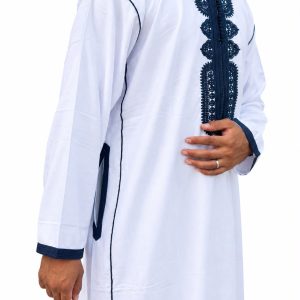 ABAYA / QAMIS MANGA LARGA - BLANCO AZUL OSCURO