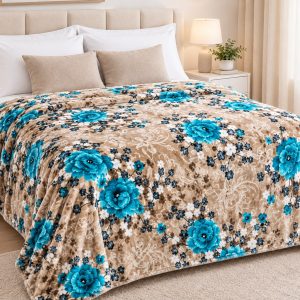 Manta Premium Estampada – 2,5 a 3 kg 240 x 200 - FLORES AZULES CELESTE