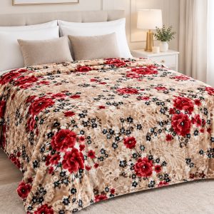 Manta Premium Estampada – 2,5 a 3 kg 240 x 200 - FLORES GRANATE
